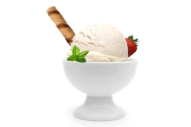 A bowl of ice cream made with coconut mill